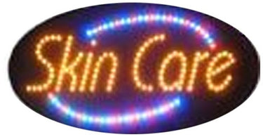Skin Care LED Window Sign by PS Beauty illuminated in spa window