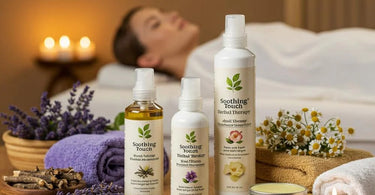 Soothing Touch Herbal Therapy products displayed in a spa setting