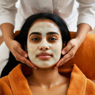 Spa client receiving a relaxing facial treatment