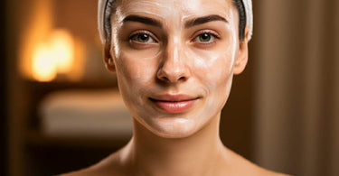 A woman receiving a facial treatment, showcasing radiant, clear skin