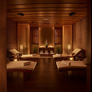 Serene spa relaxation room with cozy seating and calming ambiance