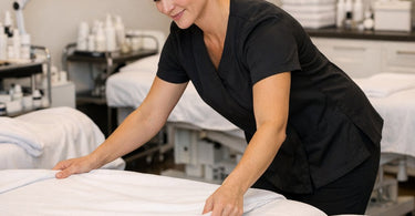 Spa space planning with facial beds arranged in a clean professional treatment room layout