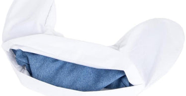 Close-up image of the soft, white Sposh Waterproof C-Neck Wrap Cover, showing its smooth microfiber texture and envelope-style fold design.