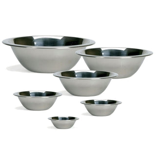 Set of six stainless steel mixing bowls for spa and salon use