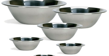 Set of six stainless steel mixing bowls for spa and salon use