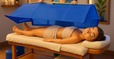 Steamy Wonder Spa System portable sauna steam tent set up on massage table in spa