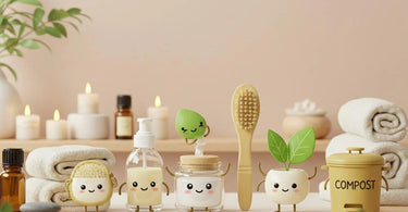 Eco-friendly spa with reusable tools and sustainable products arranged neatly on a bamboo tray