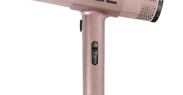 Sutra Professional AirPro Blow Dryer shown in rose gold, featuring ergonomic design and concentrator attachment