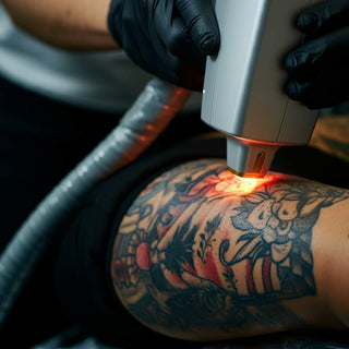 Laser tattoo removal in progress with high-tech equipment