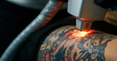 Laser tattoo removal in progress with high-tech equipment