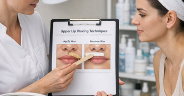 Professional esthetician applying hard wax for delicate upper lip hair removal technique