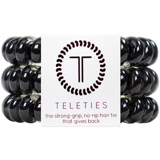 TELETIES Large Hair Ties - No Pinch, Strong Grip, No Rip, Jet Black - 3 Pack