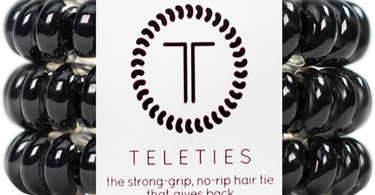 TELETIES Large Hair Ties - No Pinch, Strong Grip, No Rip, Jet Black - 3 Pack