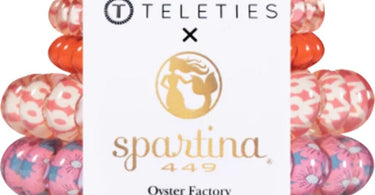 Teleties Spartina Collection 4 Pack - Oyster Factory hair ties displayed as both hair accessories and bracelets