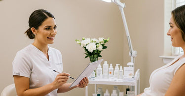 Spa professional consulting with a client to set realistic expectations
