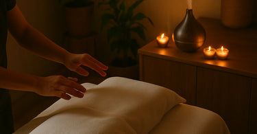 Therapist receiving massage hands on back during professional bodywork session