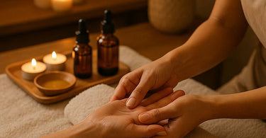 Therapeutic hand massage technique being performed by a spa professional on a client