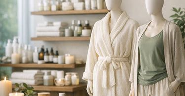 A stylish salon display featuring a mannequin head with perfect brows and lashes, surrounded by retail products on elegant shelves, illustrating the art of the layaway display.