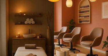 A serene and perfectly organized spa treatment room ready for a client, featuring clean linen, tidy tools, and soft lighting.