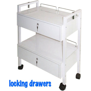 Aubrey Wooden Esthetician Trolley - 2 Shelves and 2 Locking Drawers