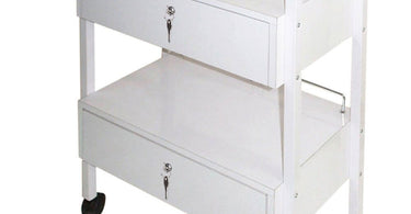 Aubrey Wooden Esthetician Trolley - 2 Shelves and 2 Locking Drawers