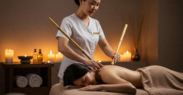 Therapist performing bamboo massage for chronic pain relief