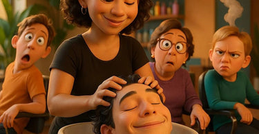 A relaxing scalp massage being performed during a hair treatment at a salon
