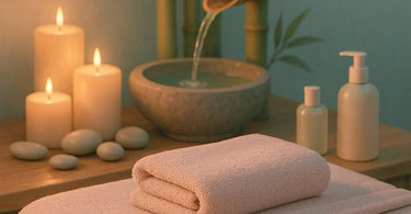 Close-up of a professional esthetician's hands applying hard wax during a Brazilian wax service in a clean, modern spa setting.