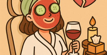 Spa breakup package featuring waxing supplies, facial products, and massage oils arranged beautifully