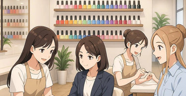 Nail technician applying professional polish in a modern salon setting
