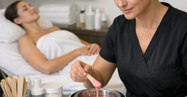 A busy professional esthetician working on a client in a calm, appointment-only spa environment.