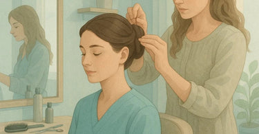 A healthcare professional with a sleek, secure updo hairstyle, smiling confidently in a medical setting.