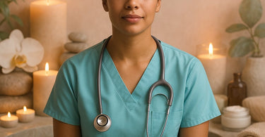 Healthcare worker receiving relaxing spa treatment to relieve stress and burnout