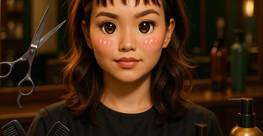 Stylist demonstrating creative styling techniques for clients growing out their bangs