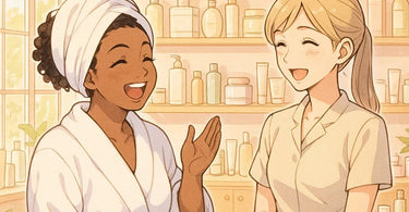 Spa professional discussing service options with client in modern salon setting