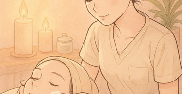 Professional esthetician providing gentle facial treatment to client with sensitive skin conditions