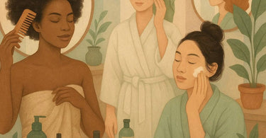 A frustrated hairstylist and client looking at the same hair in a mirror with completely different reactions, illustrating the concept of hair dysmorphia in a salon setting.