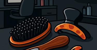 A professional colorist's station featuring a mixing bowl with a precise angled brush, heavy-duty clips, and organized hair color supplies