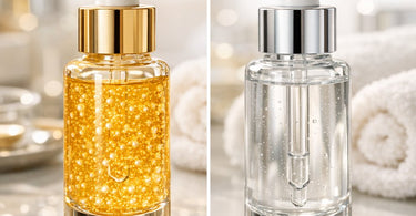 A visual comparison showing vials of traditional retinol and encapsulated retinol serum on a spa tray, with a modern facial steamer in the background