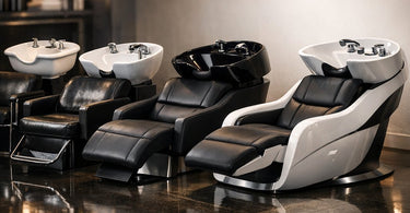 A modern, elegant salon sink with a gooseneck faucet in a stylish, well-lit salon interior, showcasing design as a key feature.