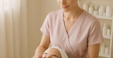 Esthetician performing gentle facial extraction on client with proper technique and communication