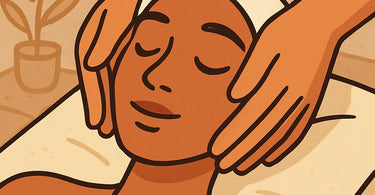 Close-up of a skincare professional's hands performing a delicate facial massage on a client