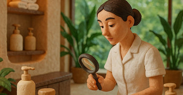 A spa professional performing a final check on a client's hairstyle with a hand mirror