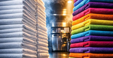 The Great Towel Debate: Cotton vs. Microfiber in a High-Volume Spa - A split image comparing a stack of soft, white cotton spa towels against a stack of colorful, lightweight microfiber towels, symbolizing the choice for salon and spa professionals.