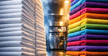 The Great Towel Debate: Cotton vs. Microfiber in a High-Volume Spa - A split image comparing a stack of soft, white cotton spa towels against a stack of colorful, lightweight microfiber towels, symbolizing the choice for salon and spa professionals.
