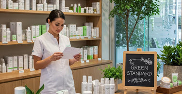Organic and natural skincare products displayed in a spa setting