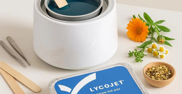 LycoJet Eyebrow Wax pot with spatula on spa table