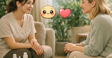A serene spa professional calmly listening to a client with empathy and understanding, representing effective conflict resolution in a beauty setting.