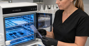 UV sterilizer with plastic professional beauty implements inside salon disinfection equipment