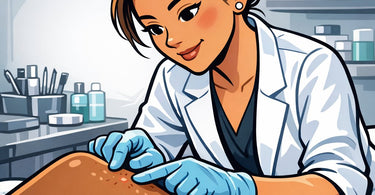 Professional esthetician performing a waxing service on a client's skin, demonstrating expert care and a clean, safe environment.